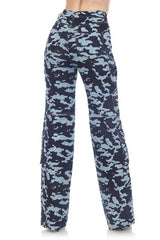 High-Rise Camo Cargo Pants - Blue/Black Zip