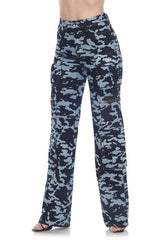 High-Rise Camo Cargo Pants - Blue/Black Zip