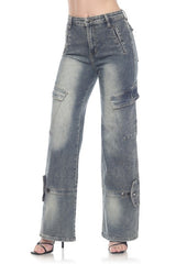 High-Rise Cargo Jeans - Faded Vintage Blue