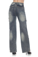 High-Rise Cargo Jeans - Faded Vintage Blue