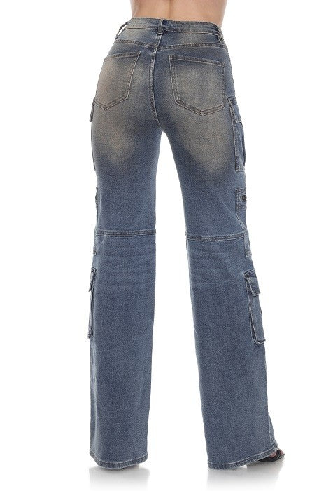 High-Rise Vintage Cargo Jeans, Zipper Detail