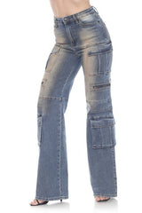 High-Rise Vintage Cargo Jeans, Zipper Detail