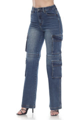 High-Rise Cargo Jeans - Faded Wash Utility Fit