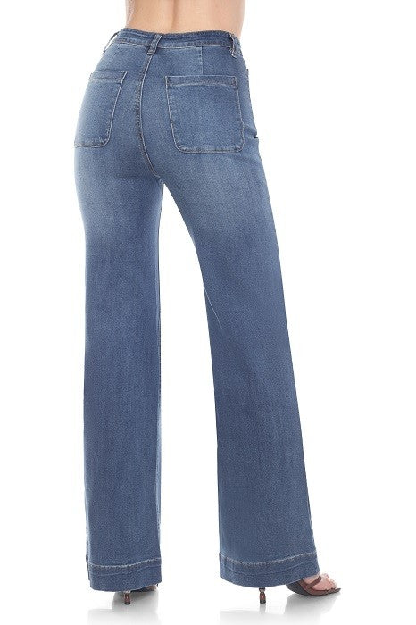 Faded Blue Wide-Leg High Waist Jeans with TENCEL