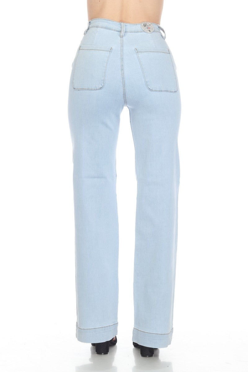 High Rise Baby Light Blue Wash Straight Leg Jeans TENCEL
