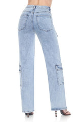 Sky-wash Cargo Jeans - High Rise Straight Leg