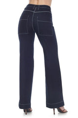 High-waisted, wide-leg or straight-leg jeans