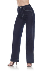 High-waisted, wide-leg or straight-leg jeans