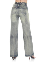 High-waisted, tinted, medium wash, straight-leg