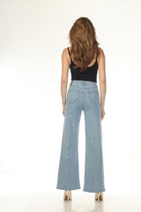 High-waisted, straight-leg jeans with blings
