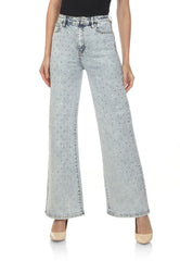 High-waisted, Acid Wash straight-leg with bling's