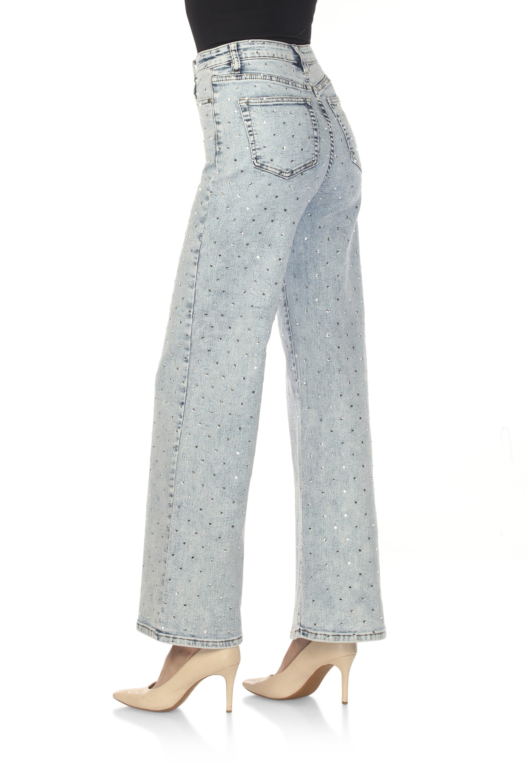 High-waisted, Acid Wash straight-leg with bling's