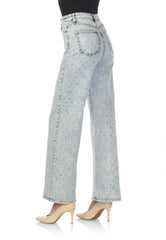 High-waisted, Acid Wash straight-leg with bling's