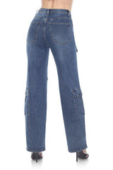Sky-Wash Cargo Jeans - High Rise Straight Leg