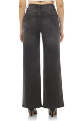 High Rise Vintage Black Wash Wide Leg Stretch Denim Jeans