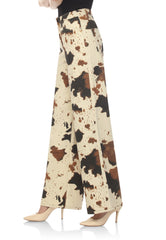 High Waisted,  Cow-Print Denim Wide-Leg Jeans