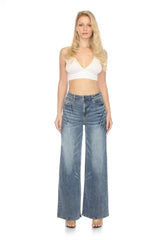 Skyrise Wide-Leg Jeans In a Mid-Blue Wash