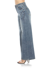 Skyrise Wide-Leg Jeans In a Mid-Blue Wash