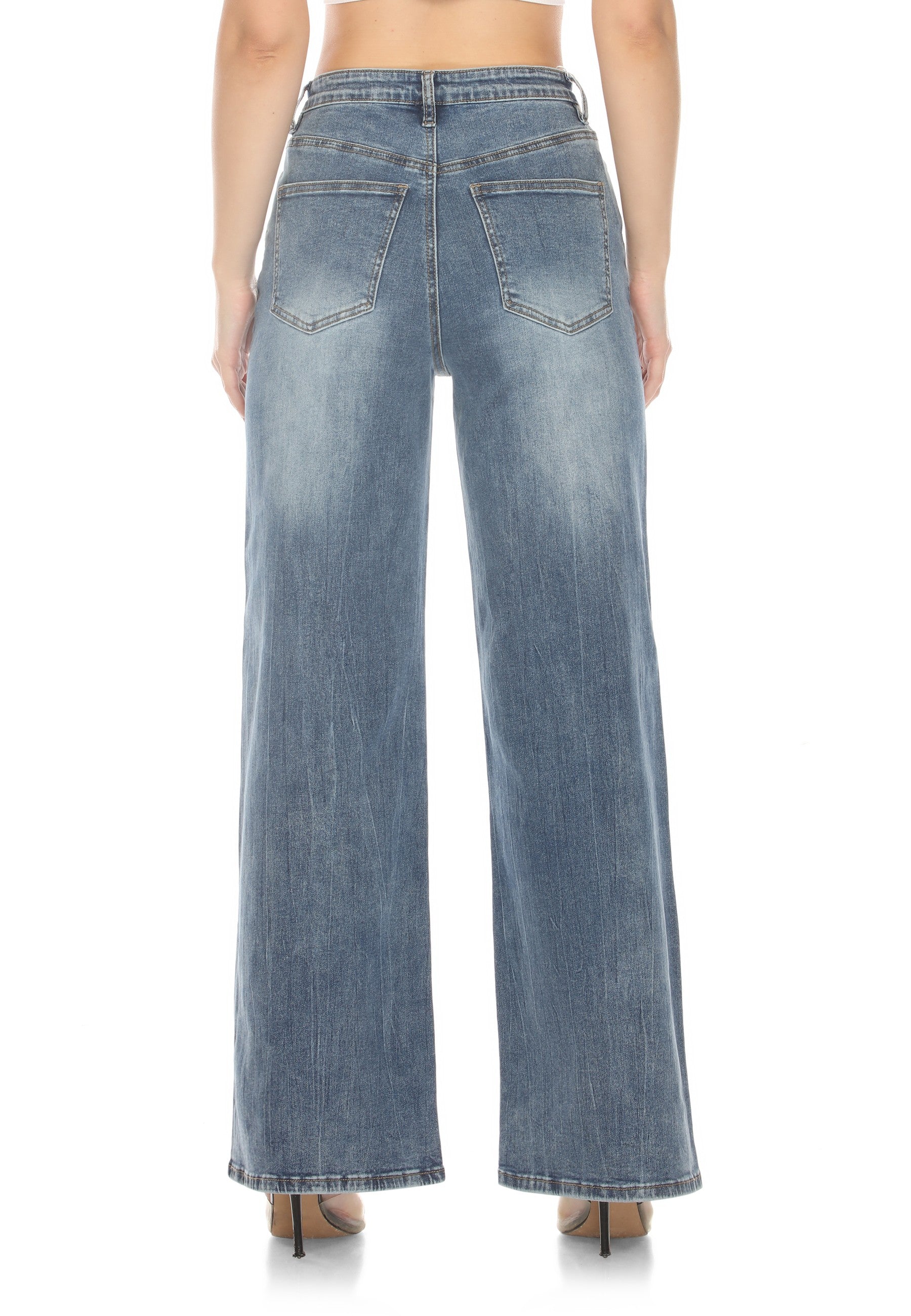 Skyrise Wide-Leg Jeans In a Mid-Blue Wash