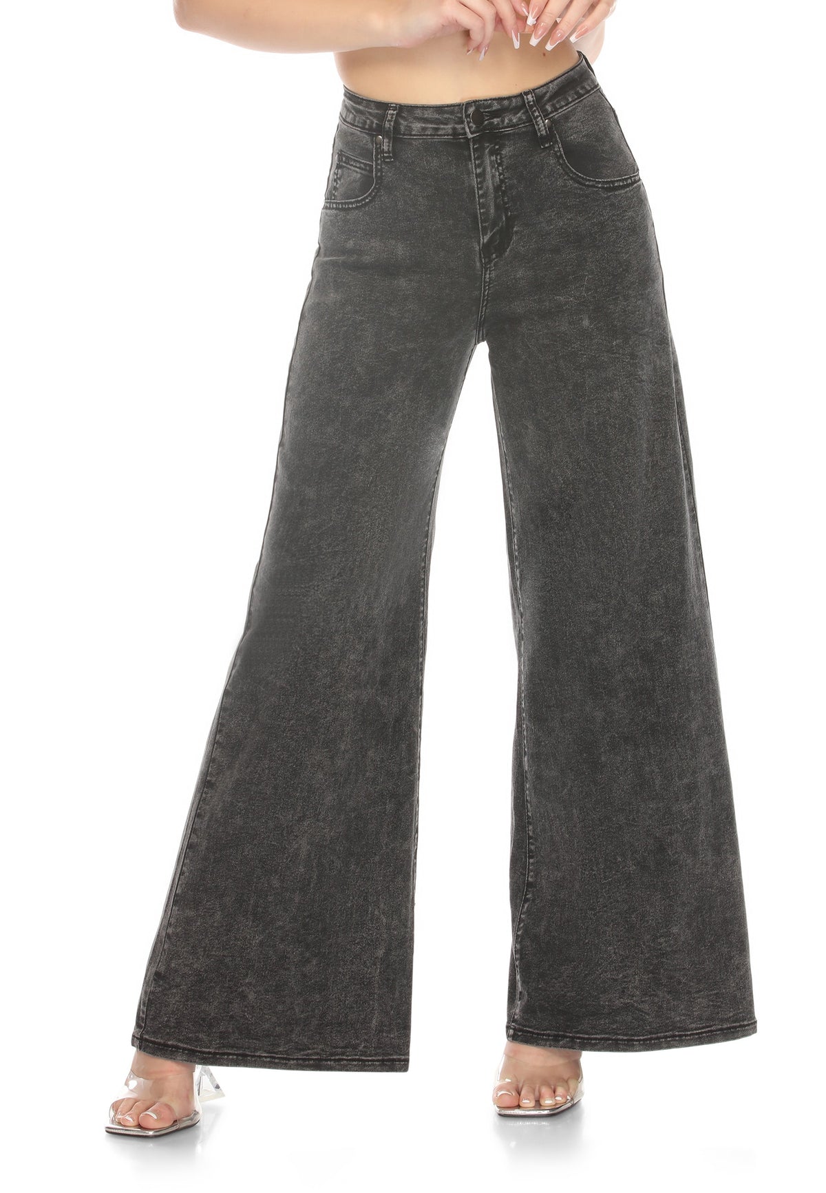 High-Waisted, Wide-Leg Denim Jeans