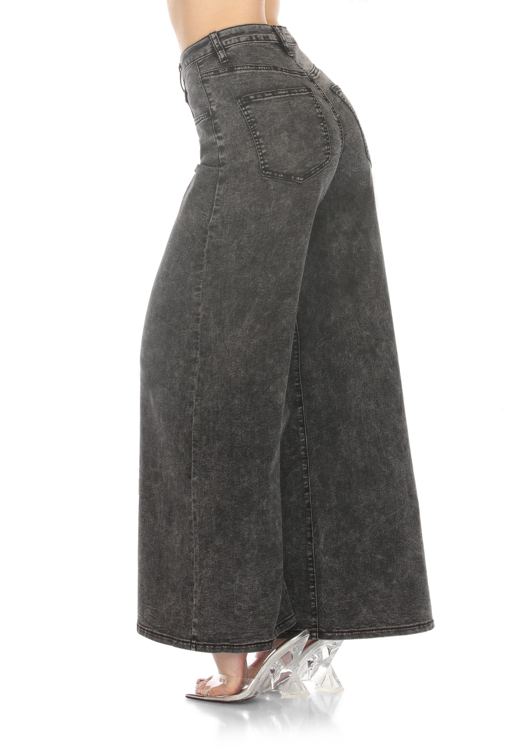 High-Waisted, Wide-Leg Denim Jeans