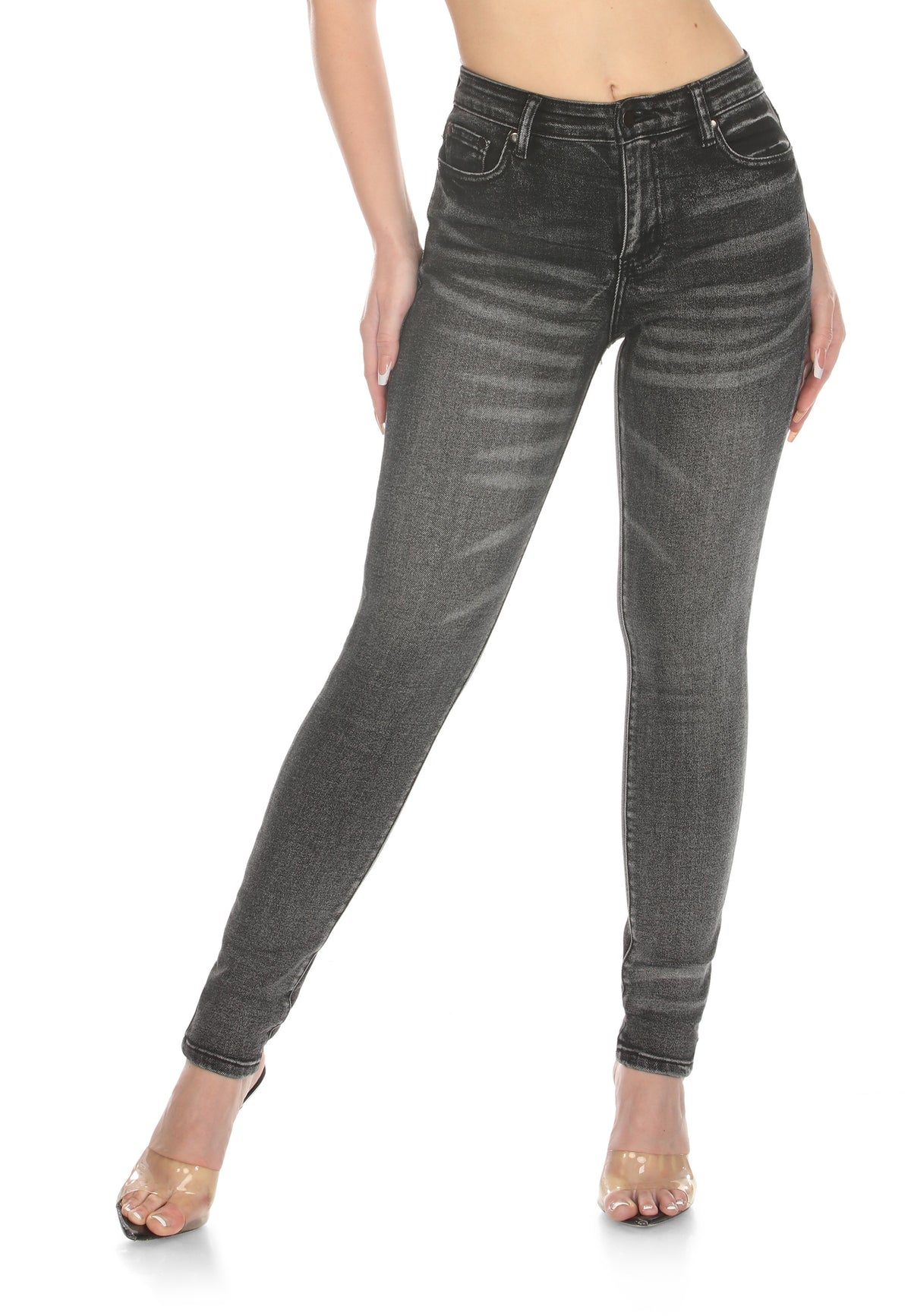 High Rise Butt Lift Skinny Jeans - Black Acid Wash