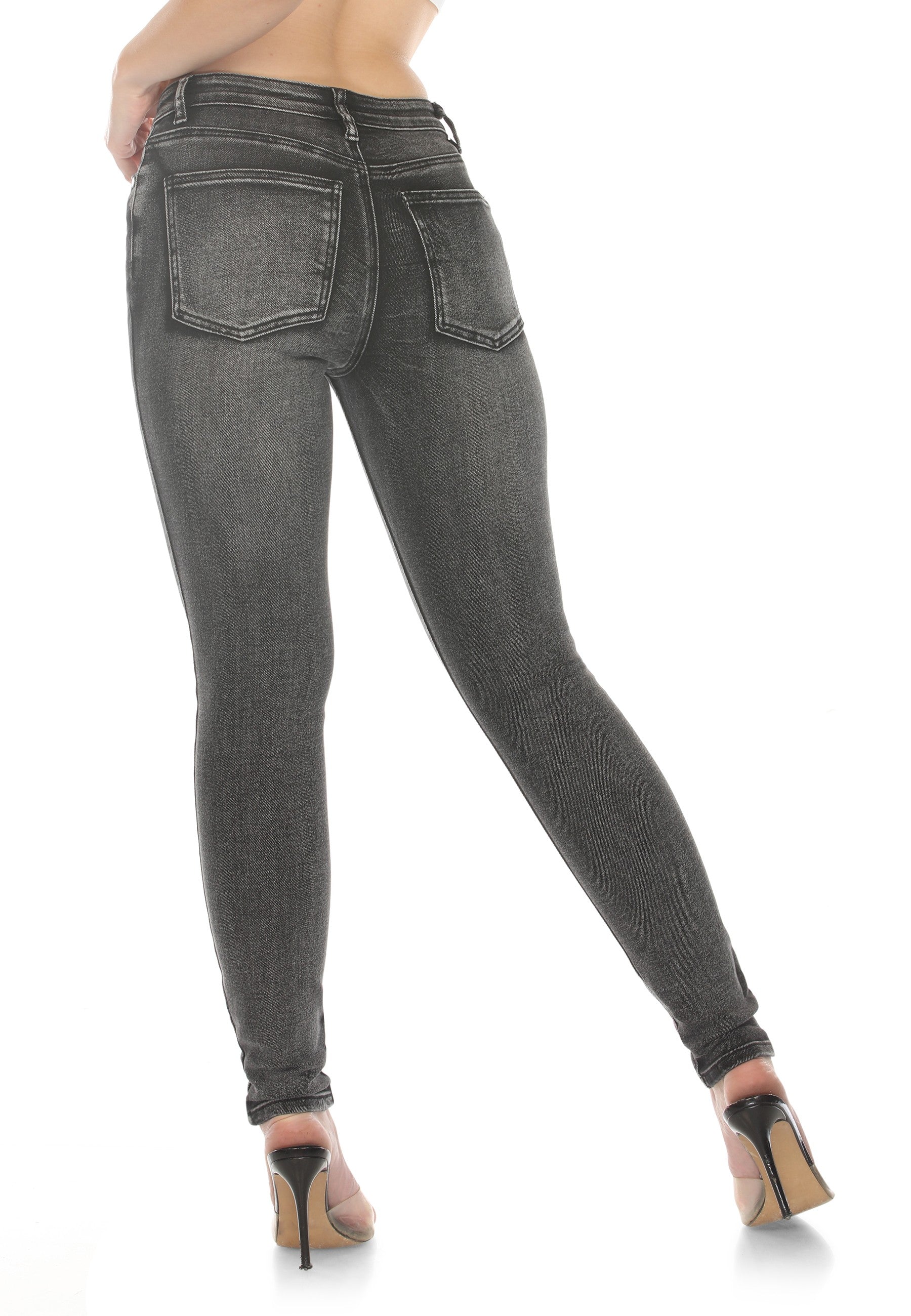 High Rise Butt Lift Skinny Jeans - Black Acid Wash