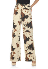 High Waisted,  Cow-Print Denim Wide-Leg Jeans