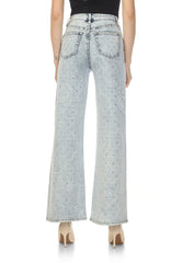 High-waisted, Acid Wash straight-leg with bling's