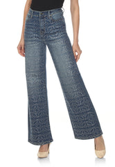 High Rise Rhinestone Wide Leg Jeans - Vintage Wash