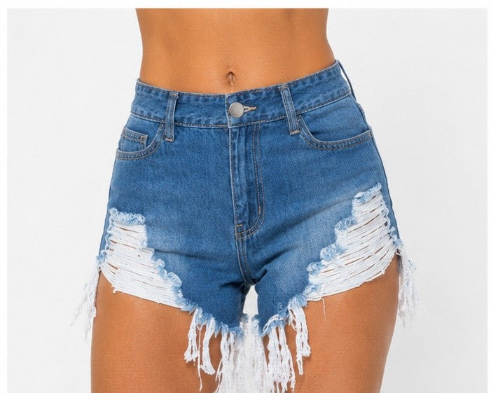 High Rise Distressed Boyfriend Cutoff Denim Shorts
