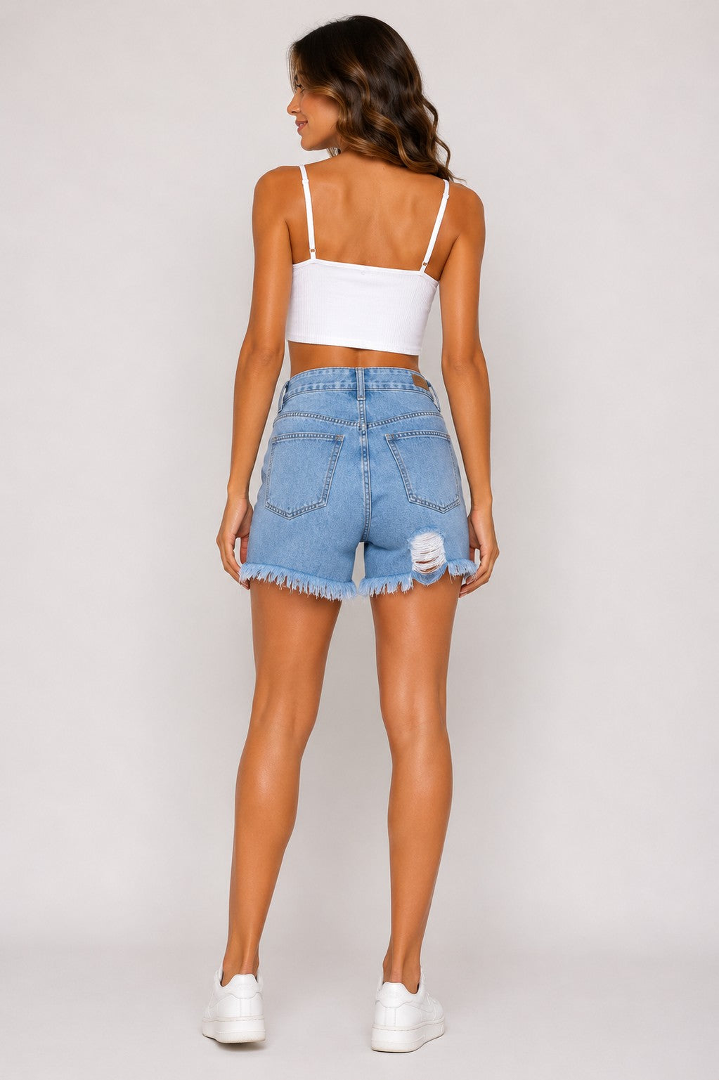 High Rise Distressed Frayed Hem Denim Boyfriend Shorts