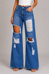 High Rise Destroyed Wide Leg Distressed Baggy Denim Jeans