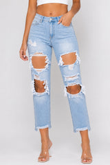 High-Rise Boyfriend Fit Distressed Light Jeans