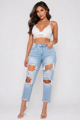 High-Rise Boyfriend Fit Distressed Light Jeans