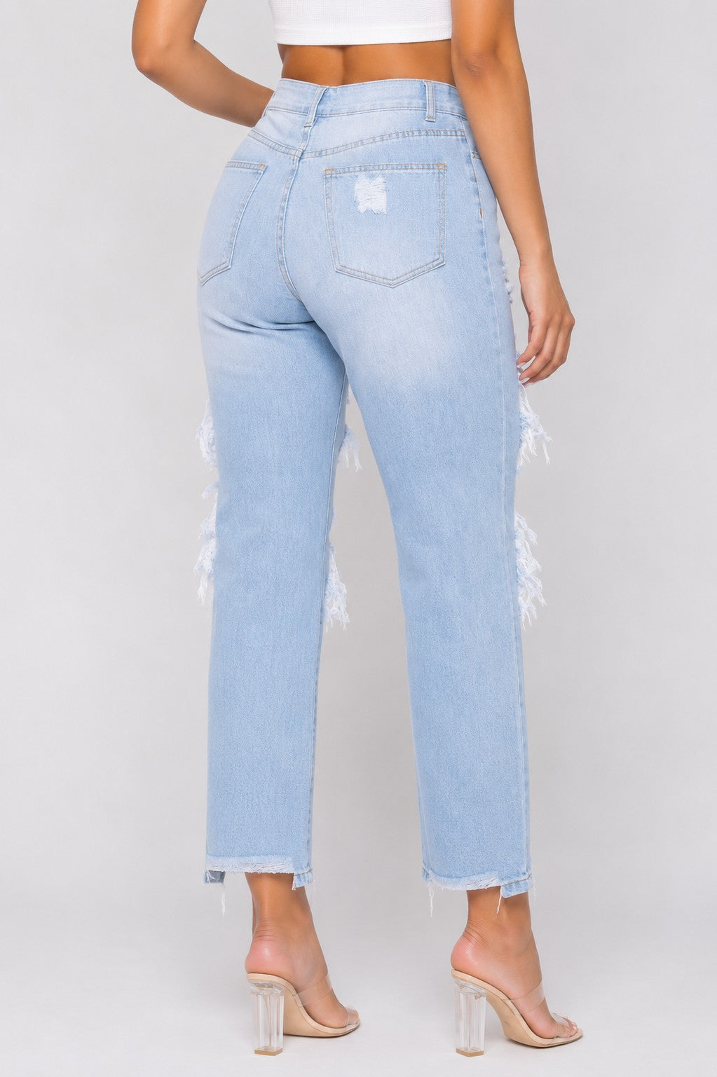 High-Rise Boyfriend Fit Distressed Light Jeans