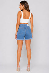Boyfriend Fit High Rise Destroyed Bermuda Denim Shorts