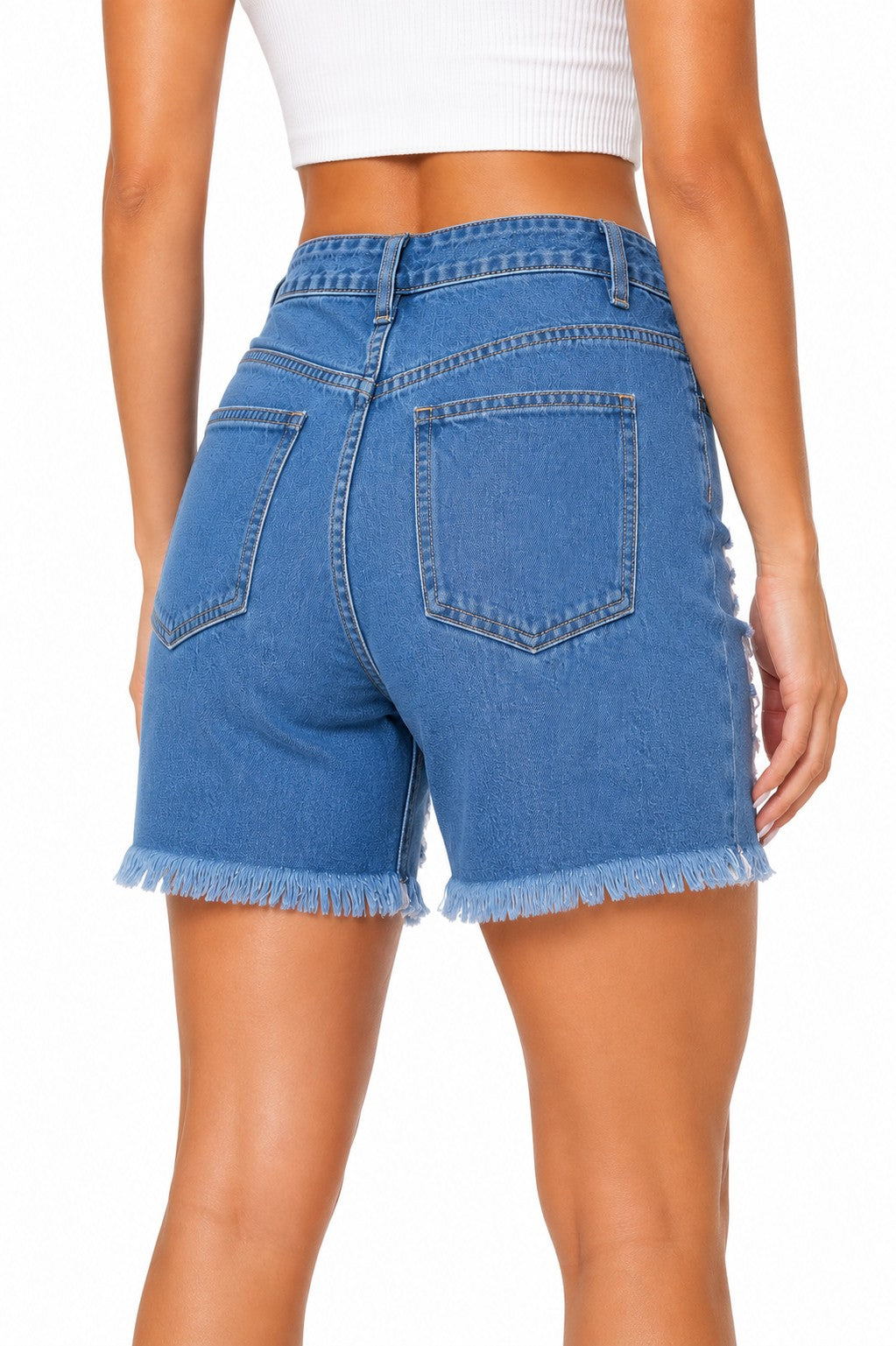 Boyfriend Fit High Rise Destroyed Bermuda Denim Shorts